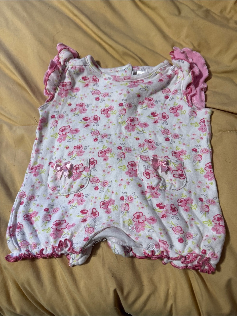Pink Floral Baby Romper with Ruffle Sleeves